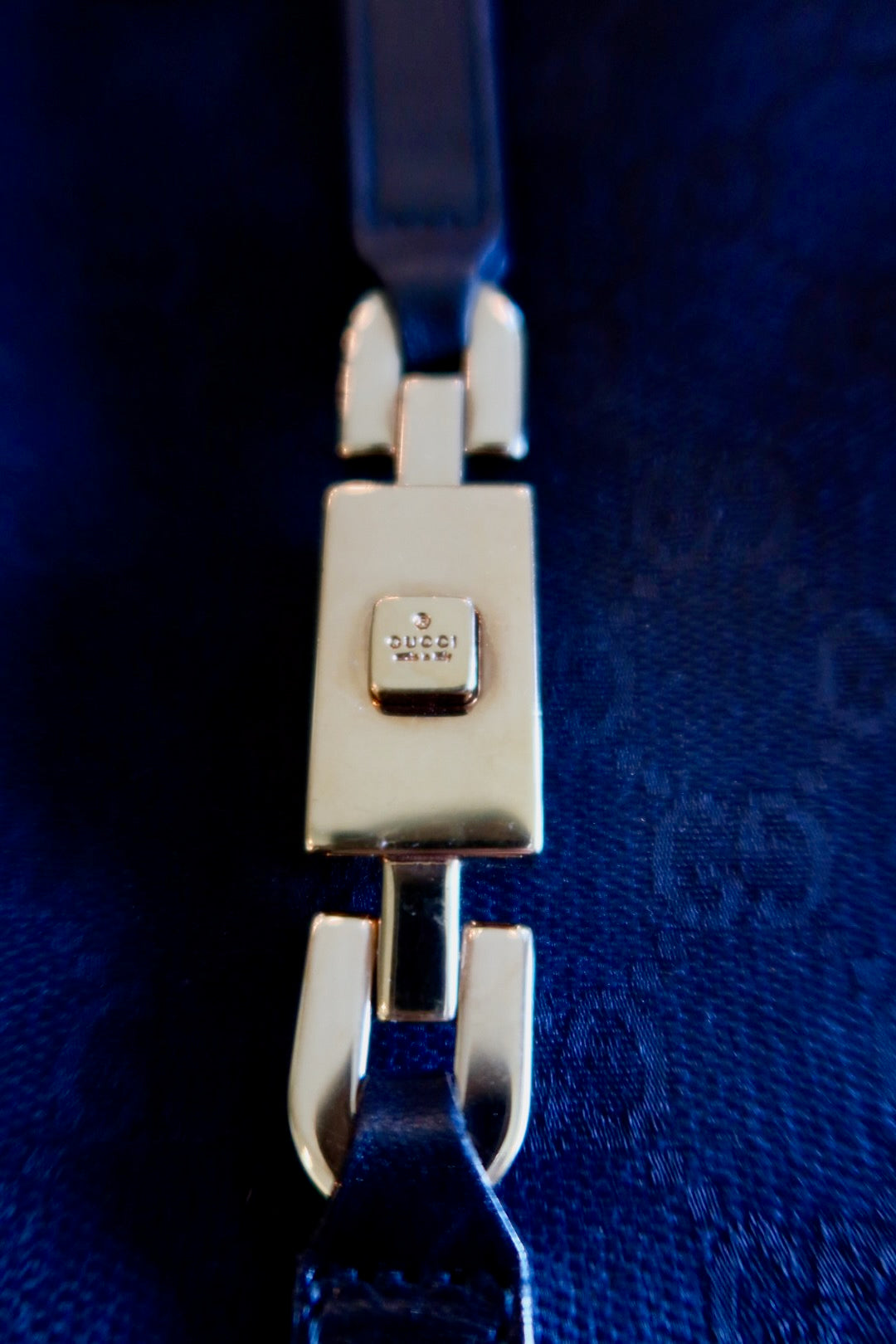 GUCCI Jackie Black GG Canvas Gold Chain