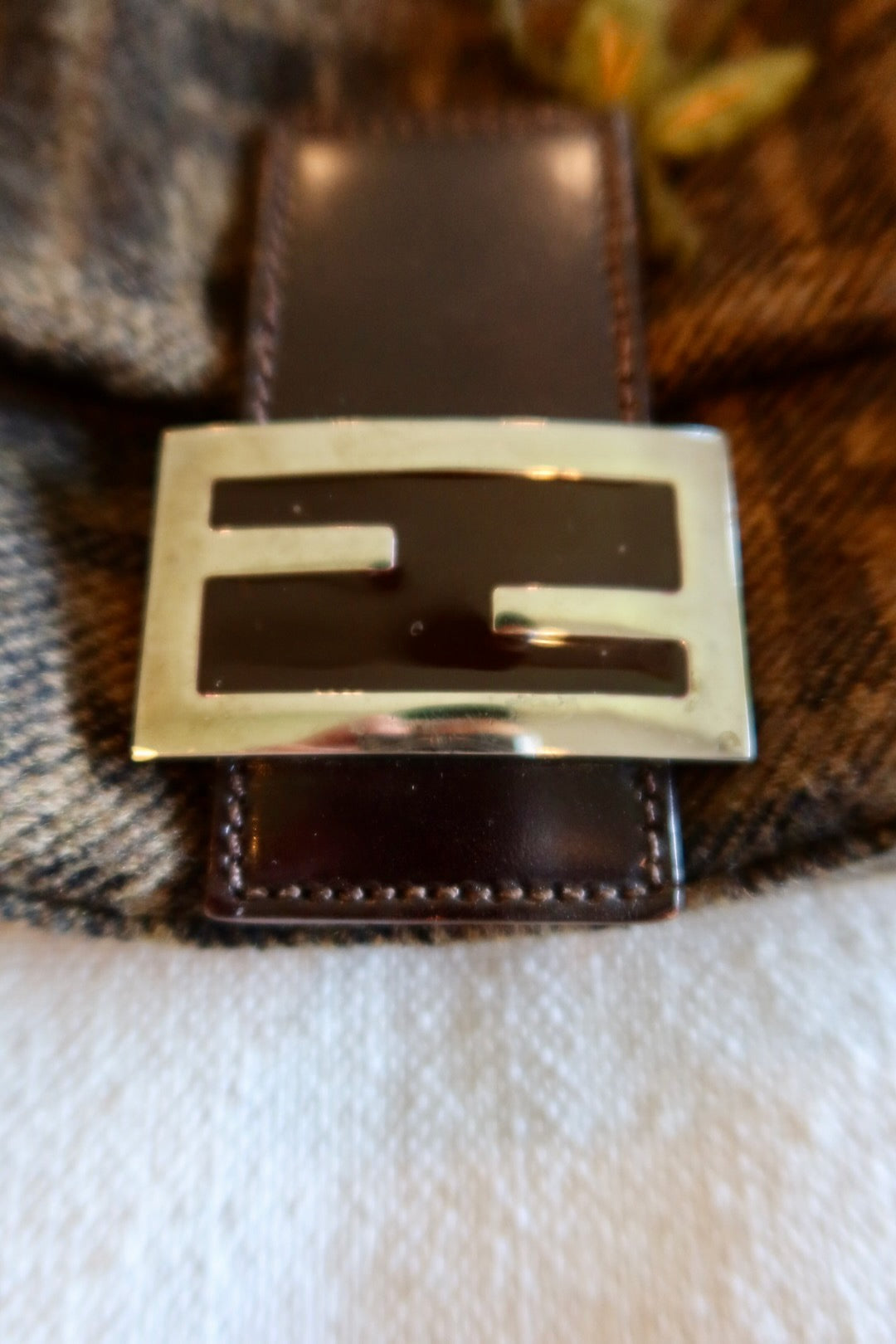 FENDI Baguette Zucca Wool Flower Embroidered