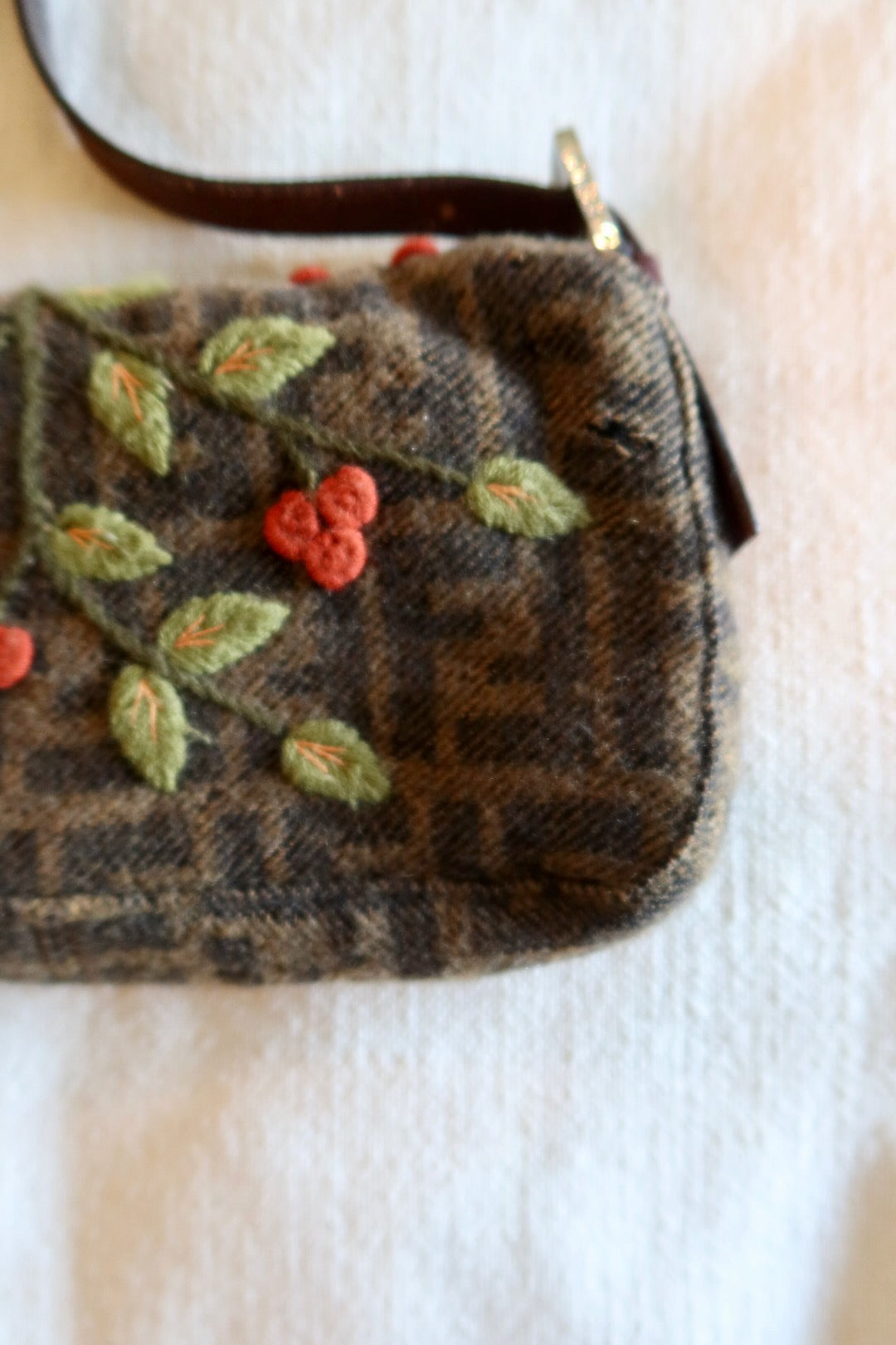 FENDI Baguette Zucca Wool Flower Embroidered