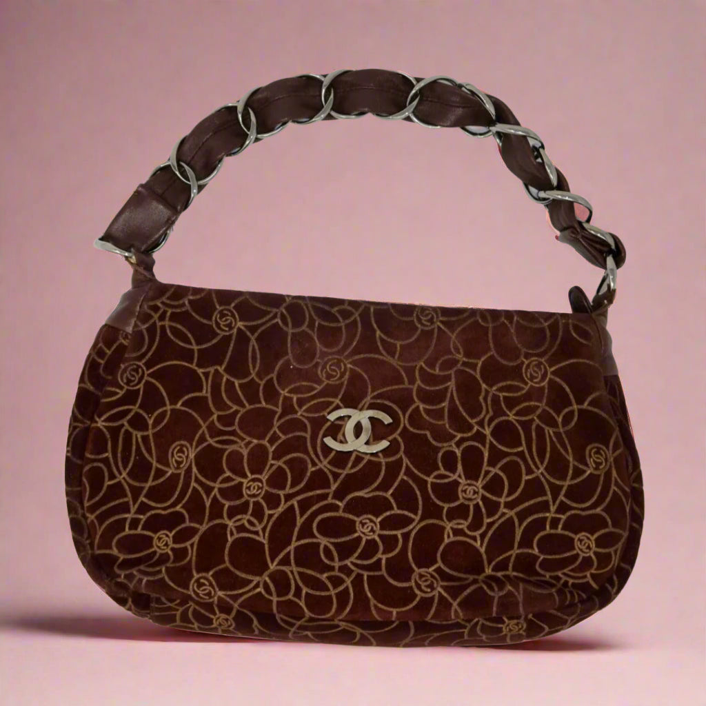 Chanel Camellia Suede Brown Shoulder Bag