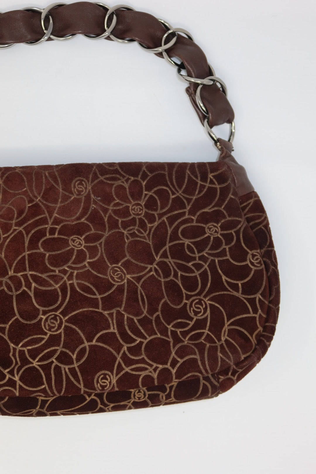 Chanel Camellia Suede Brown Shoulder Bag