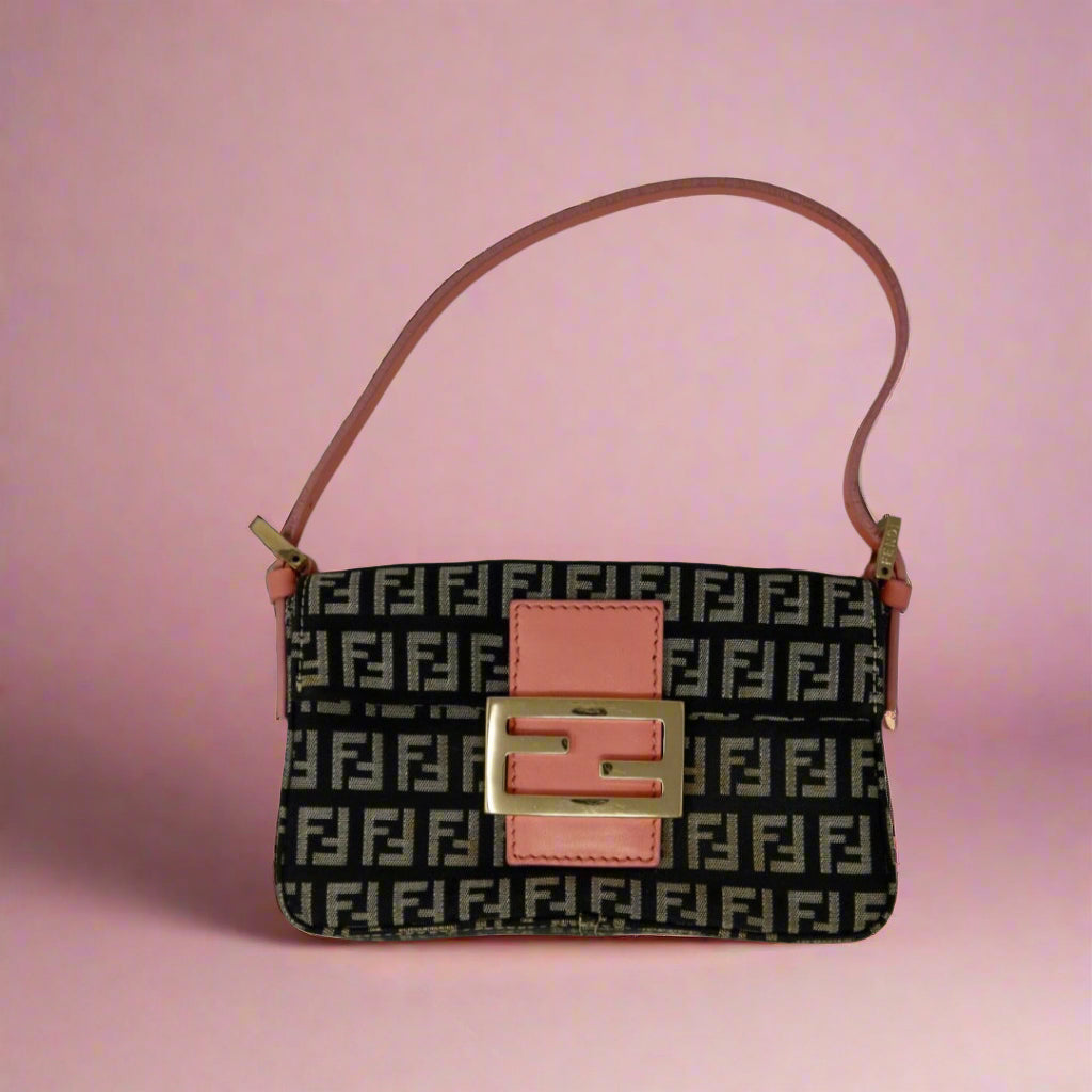 Fendi Mini Baguette Zucchino Canvas Pink Hand Bag