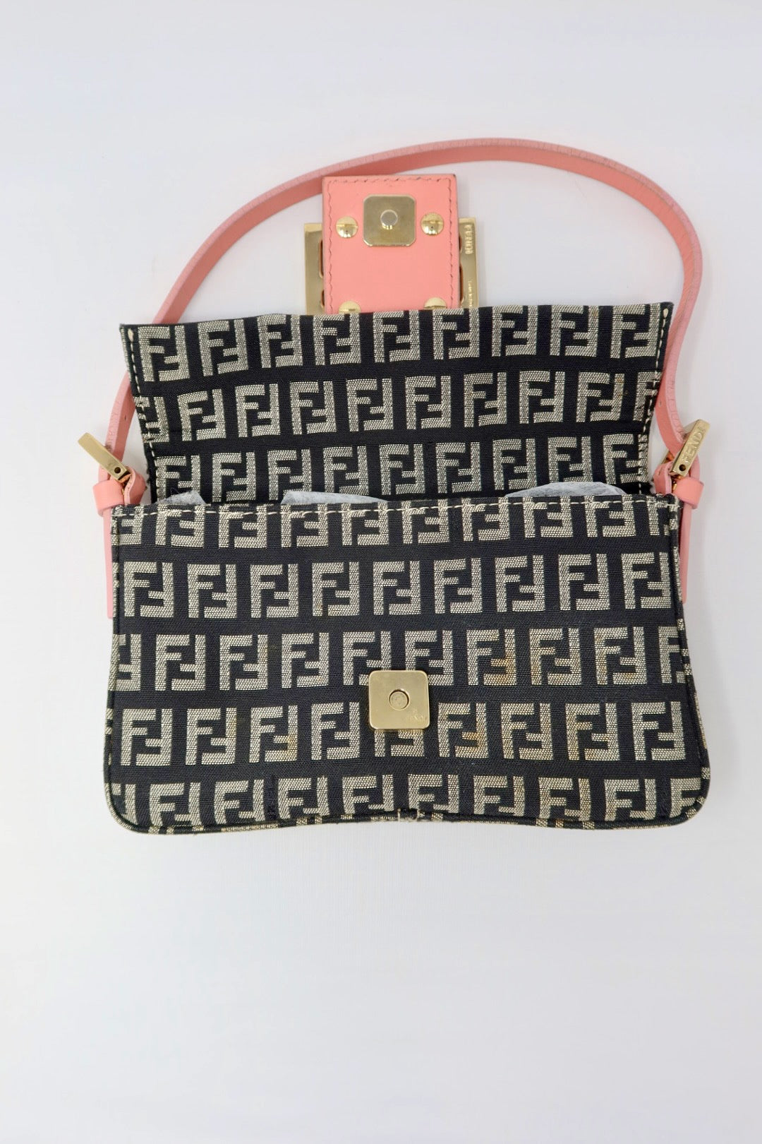 Fendi Mini Baguette Zucchino Canvas Pink Hand Bag