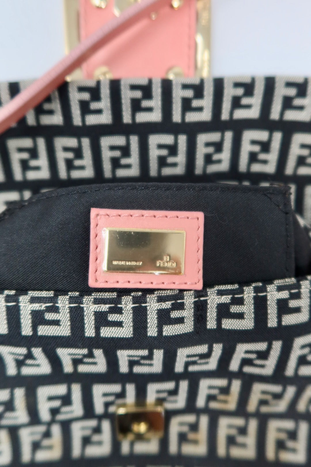 Fendi Mini Baguette Zucchino Canvas Pink Hand Bag
