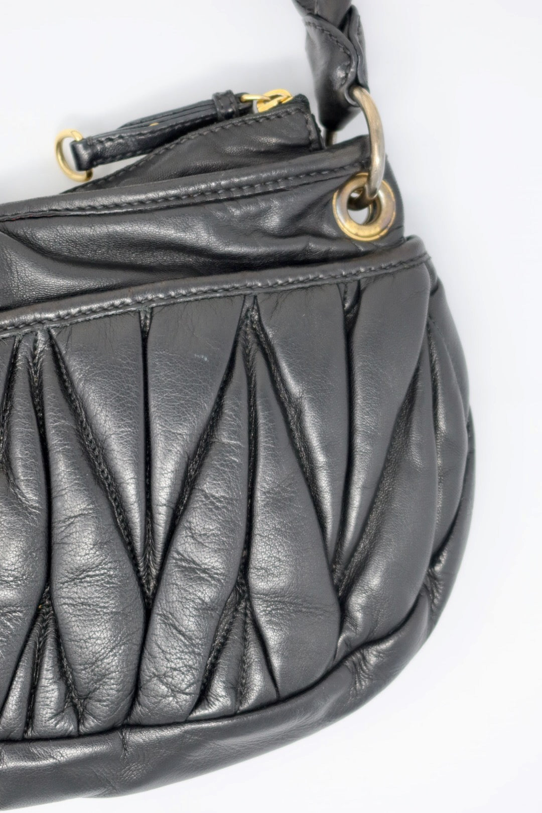 Miu Miu Matelasse Black Leather Hobo Shoulder Bag
