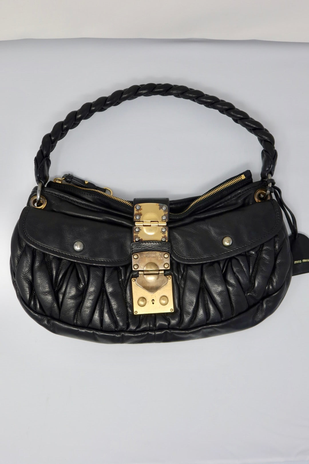 Miu Miu Matelasse Black Leather Hobo Shoulder Bag