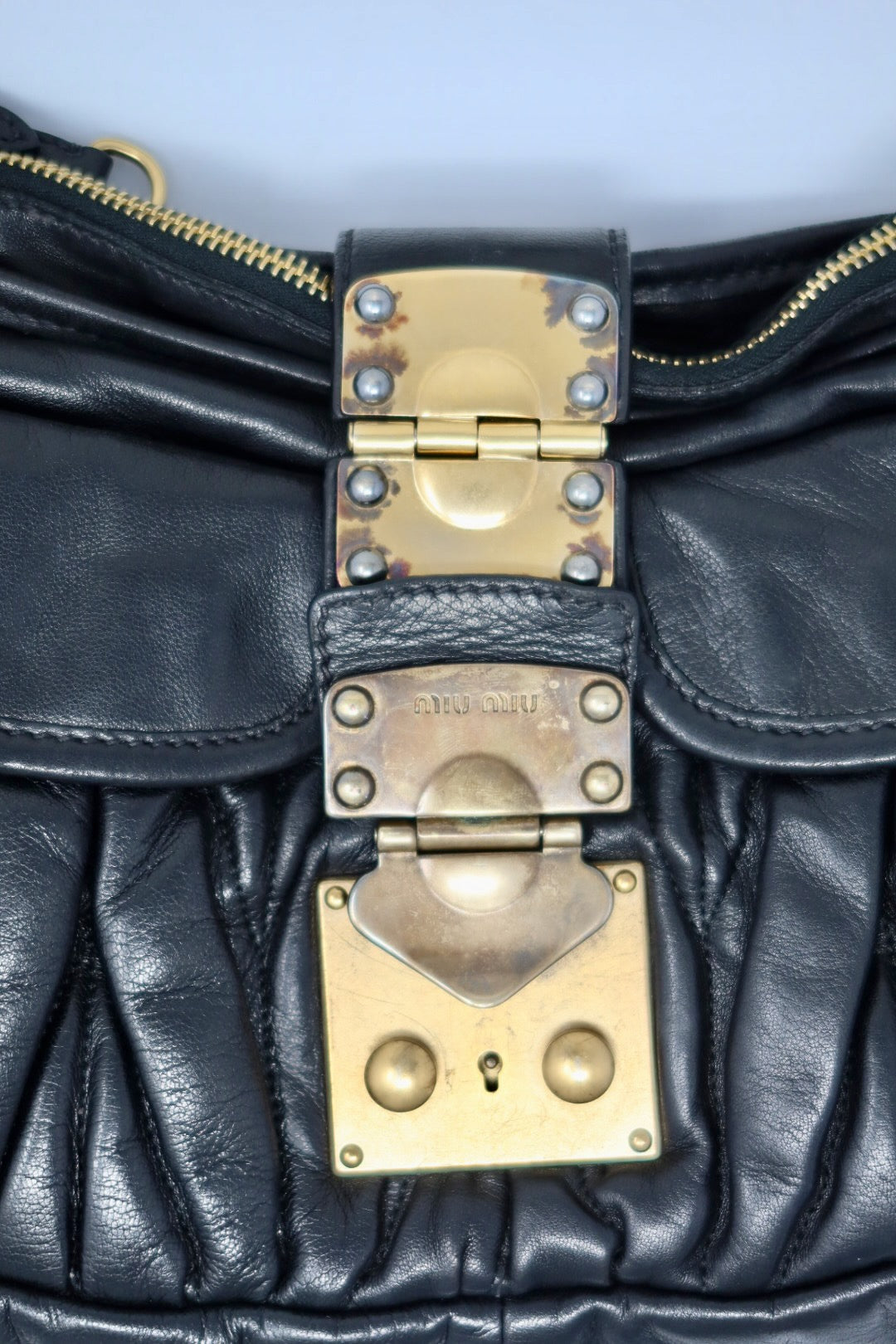 Miu Miu Matelasse Black Leather Hobo Shoulder Bag