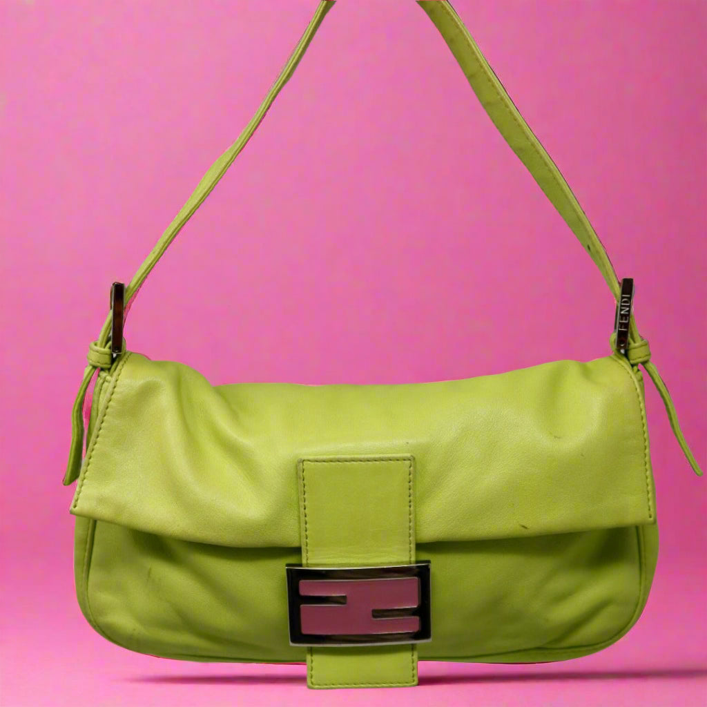 Fendi Baguette Lime Green Leather