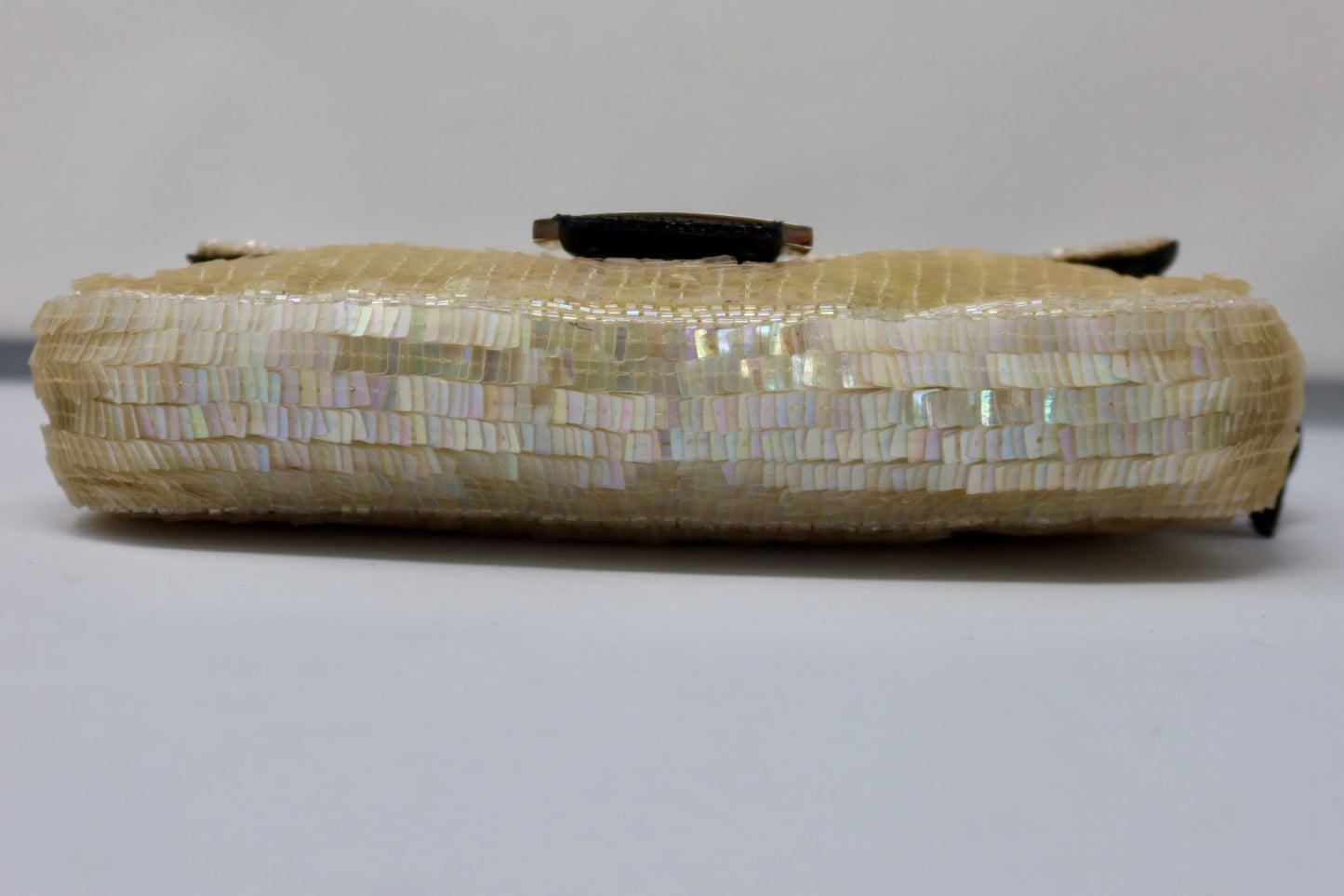 Fendi 1990's Cream Sequin Baguette Bag Ponyhair Trim