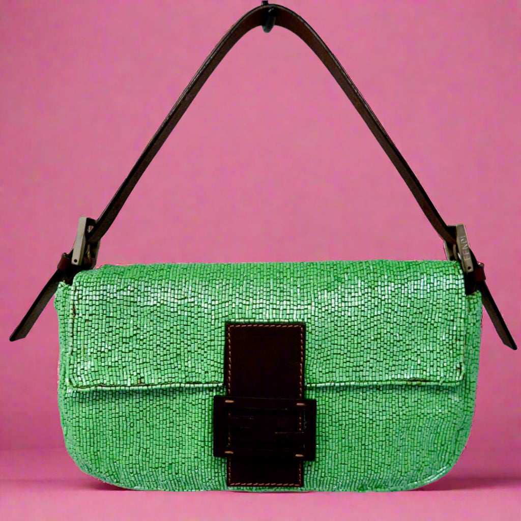 Fendi Beaded Baguette Green (comes with original duster and extra beads)