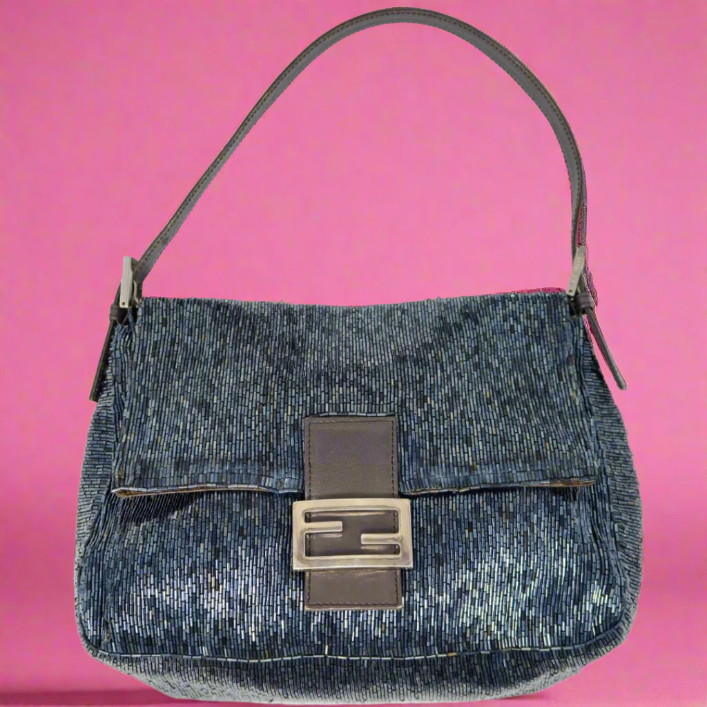 Fendi Mamma Beaded Blue/Black Baguette