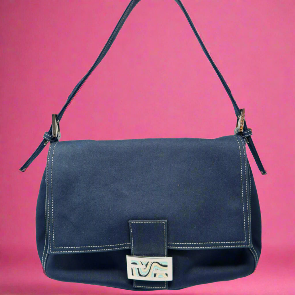 Fendi Mamma Baguette Canvas Navy