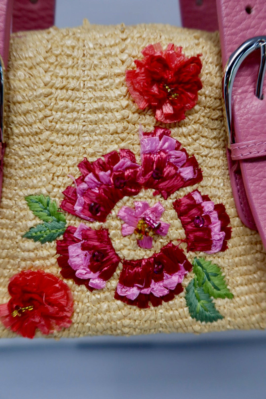 Christian Dior Leather Raffia Straw