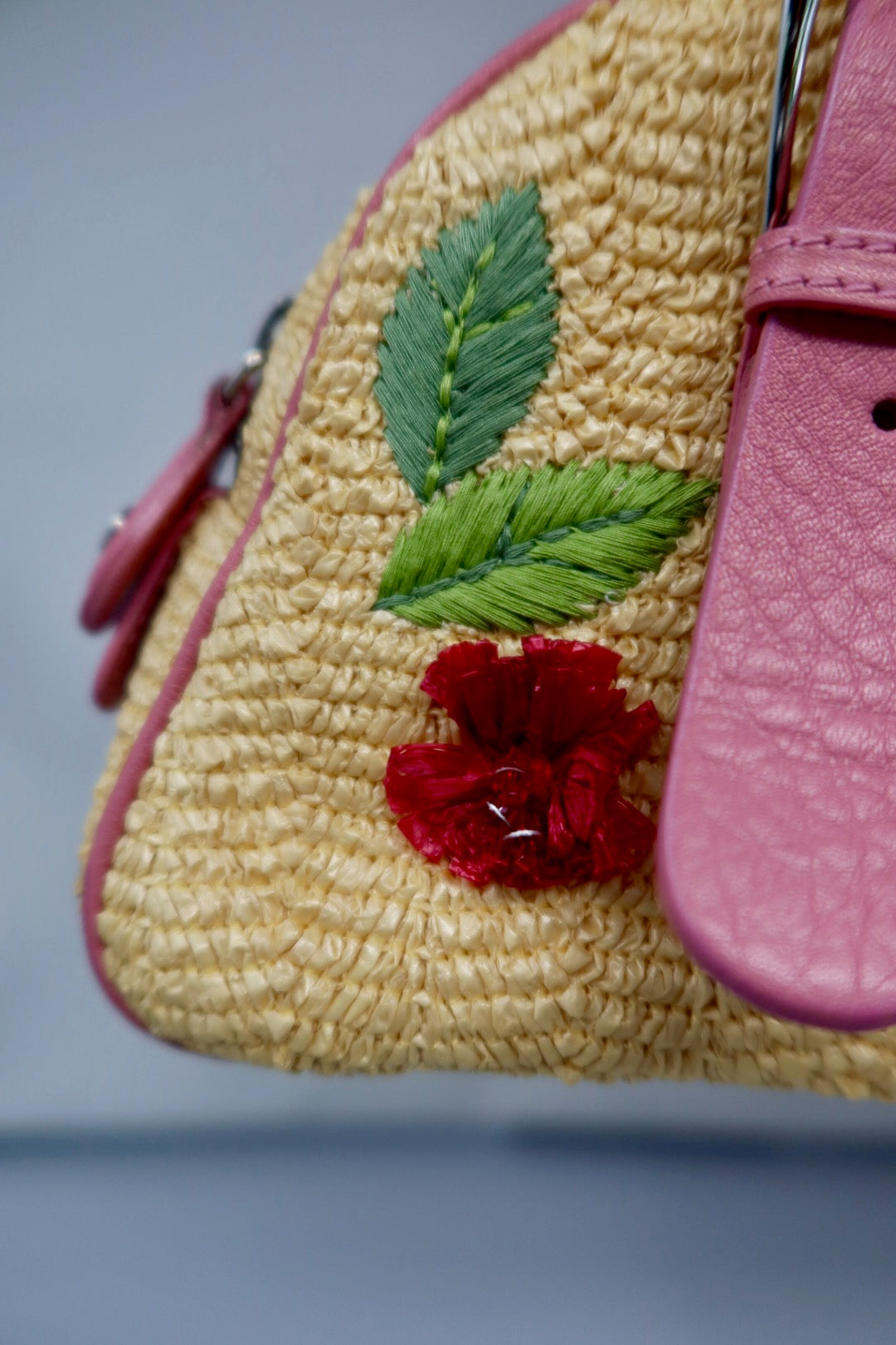 Christian Dior Leather Raffia Straw