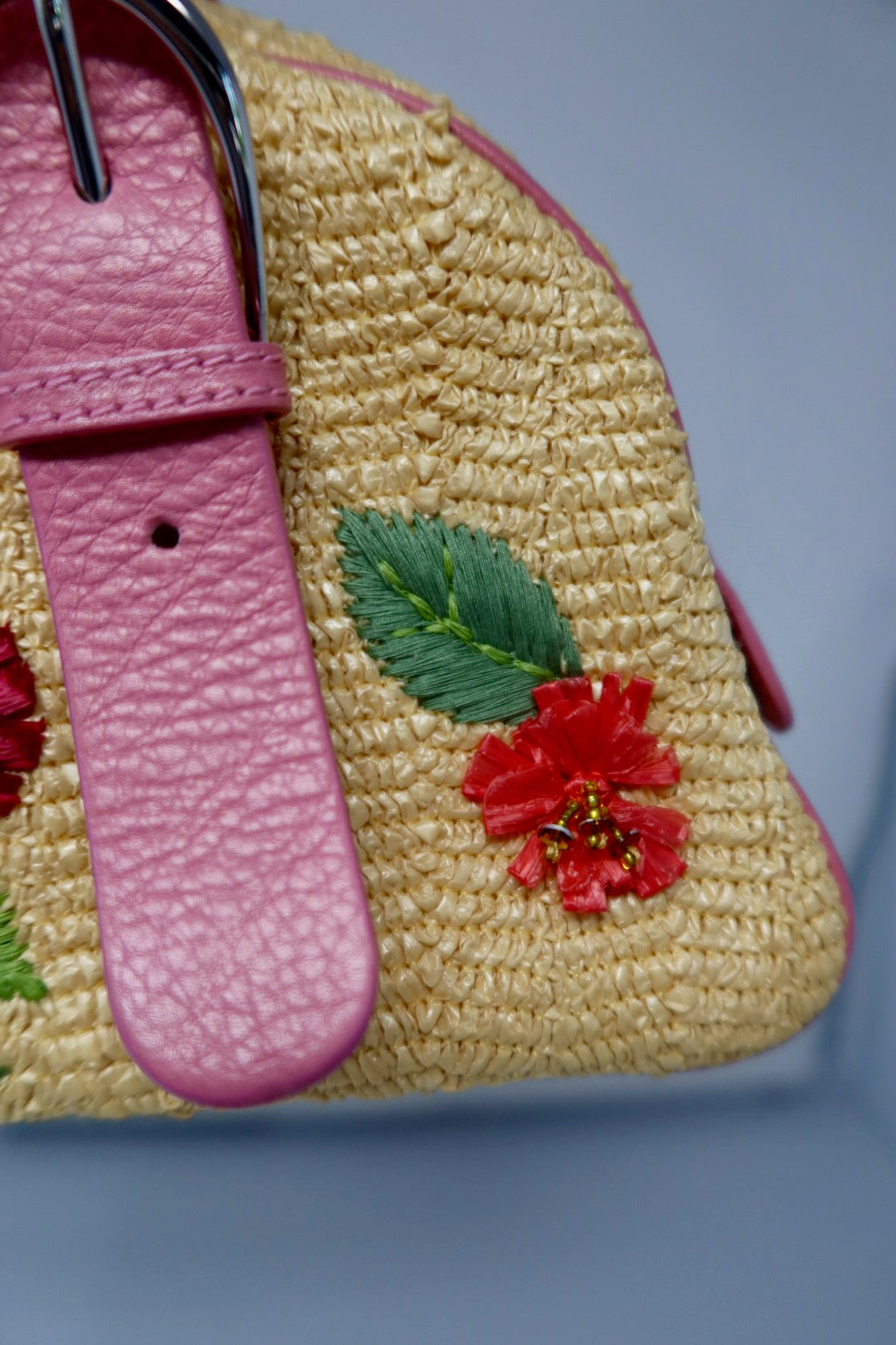 Christian Dior Leather Raffia Straw
