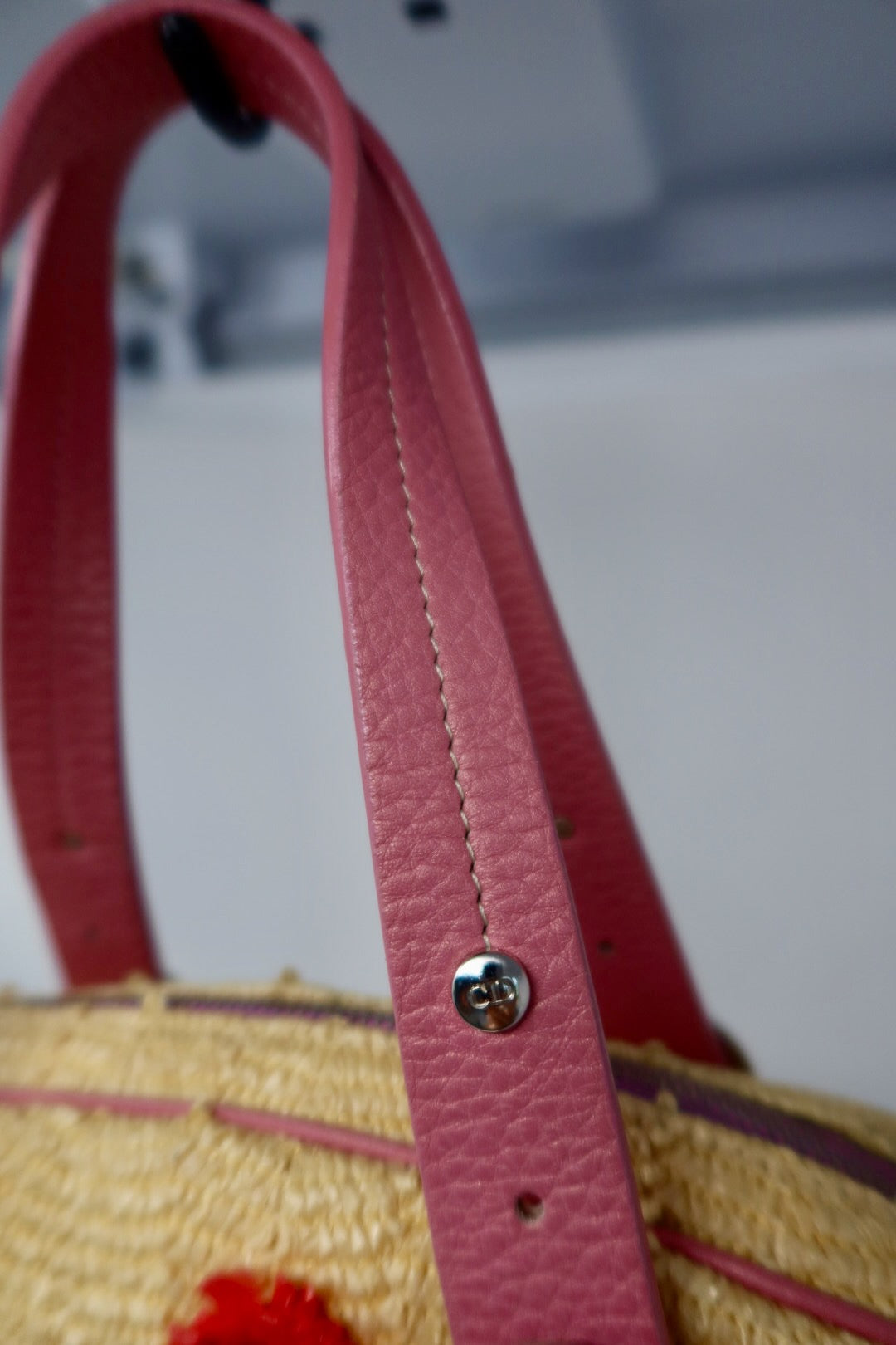 Christian Dior Leather Raffia Straw