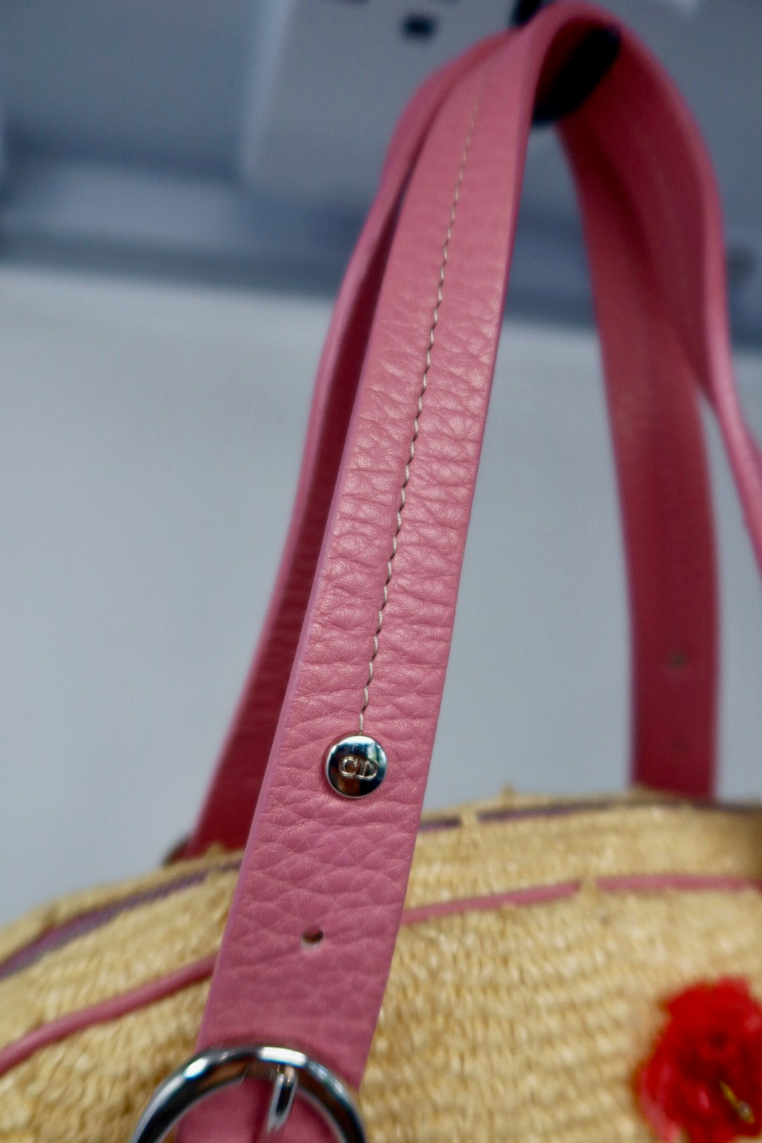 Christian Dior Leather Raffia Straw