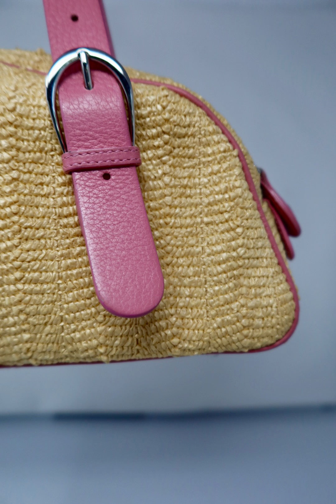 Christian Dior Leather Raffia Straw