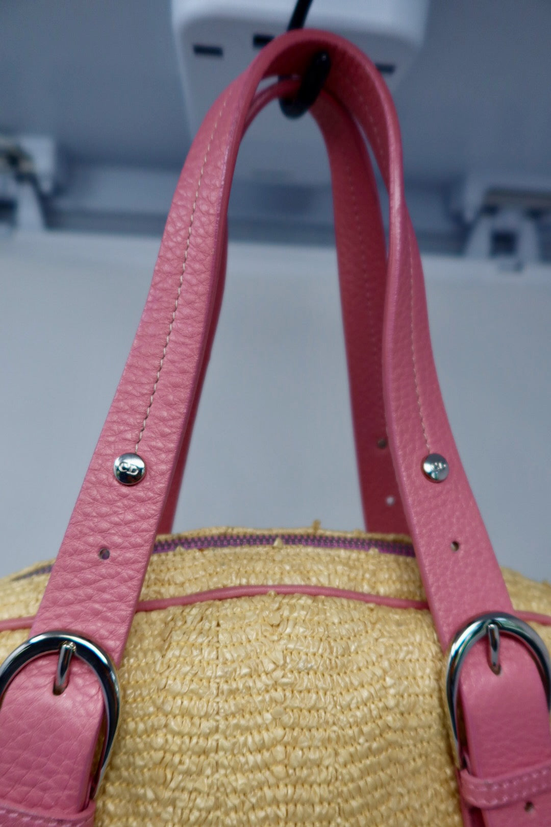 Christian Dior Leather Raffia Straw