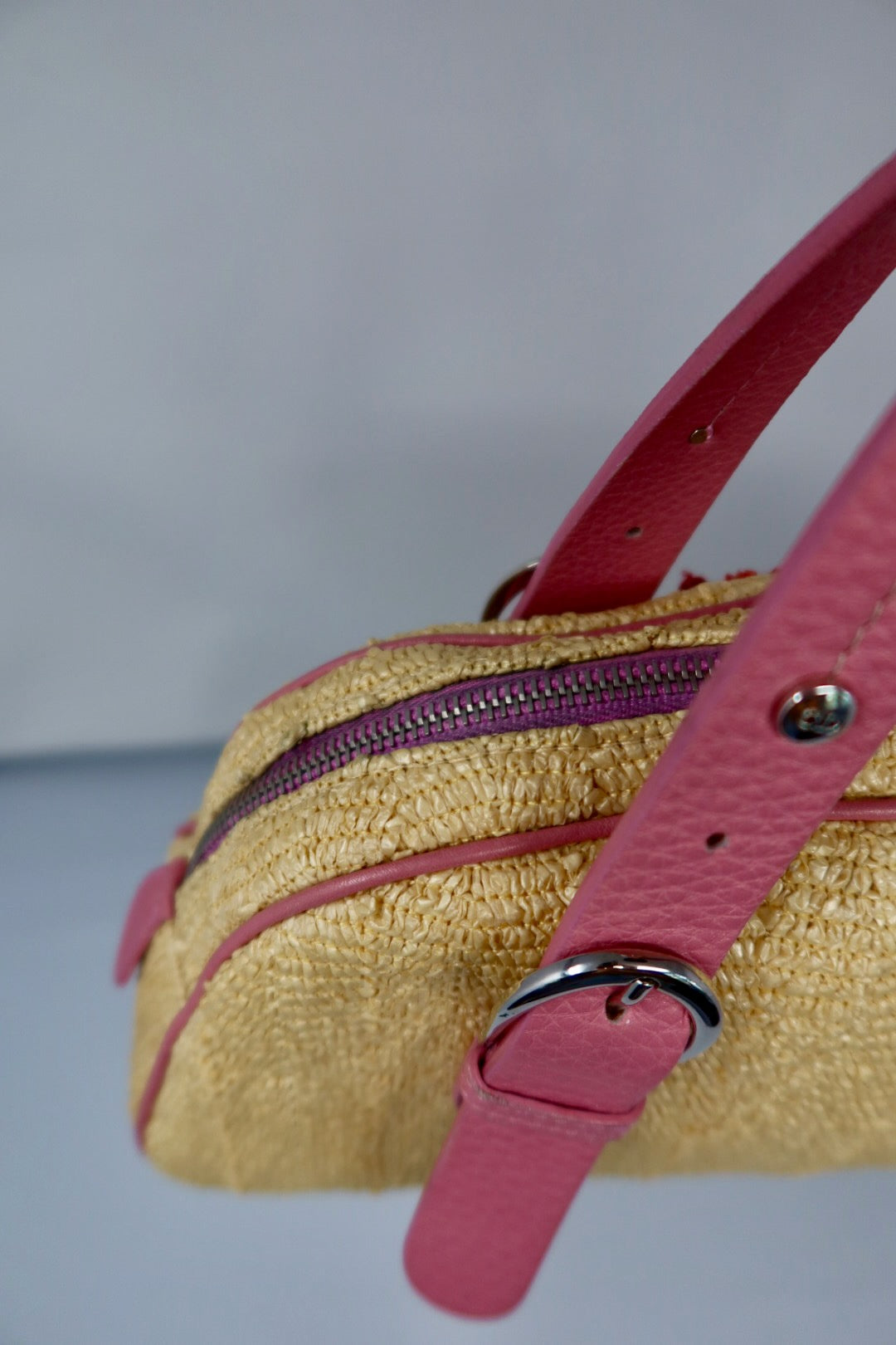 Christian Dior Leather Raffia Straw
