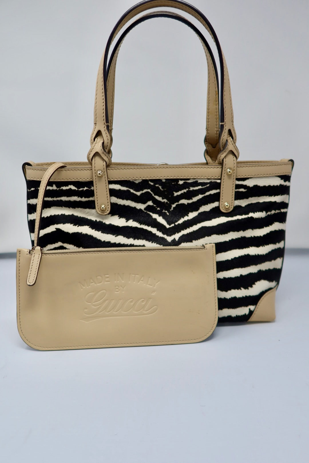 Gucci Calf Leather Tote Bag Zebra Pattern