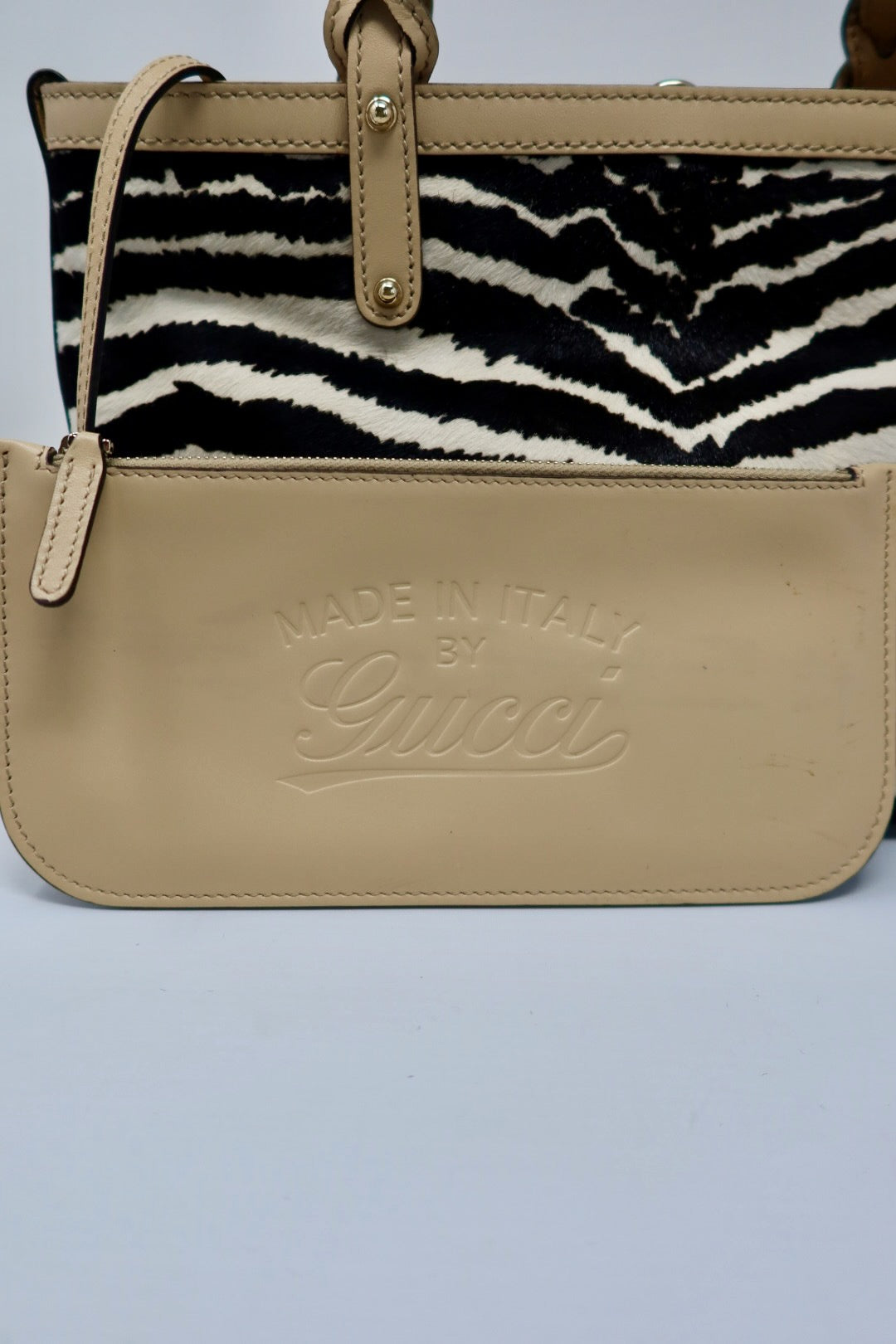 Gucci Calf Leather Tote Bag Zebra Pattern