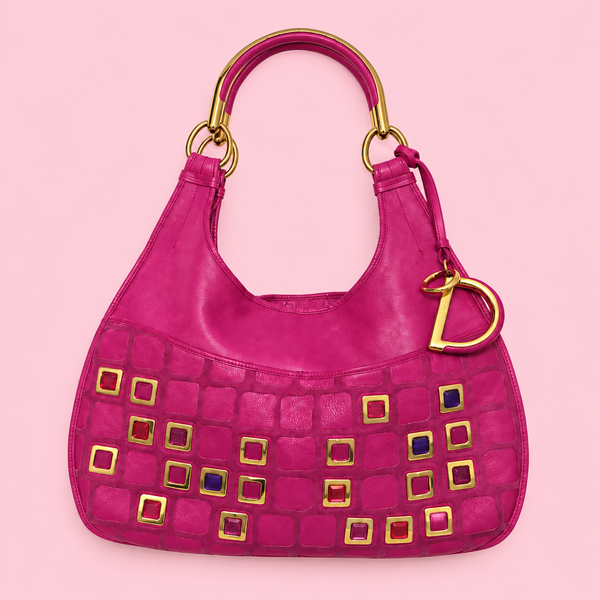 Christian Dior Jeweled Pink Leather Hobo Bag
