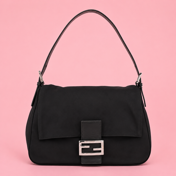 Fendi Black Neoprene Mamma Baguette Shoulder Bag