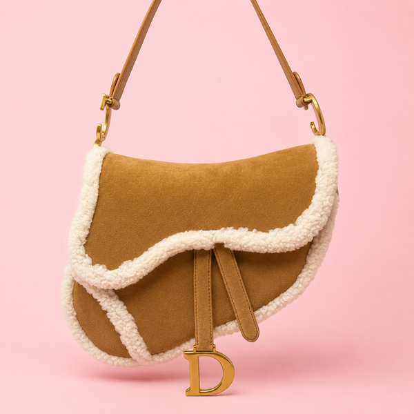 Christian Dior Tan Shearling Saddle Bag Limited Edition