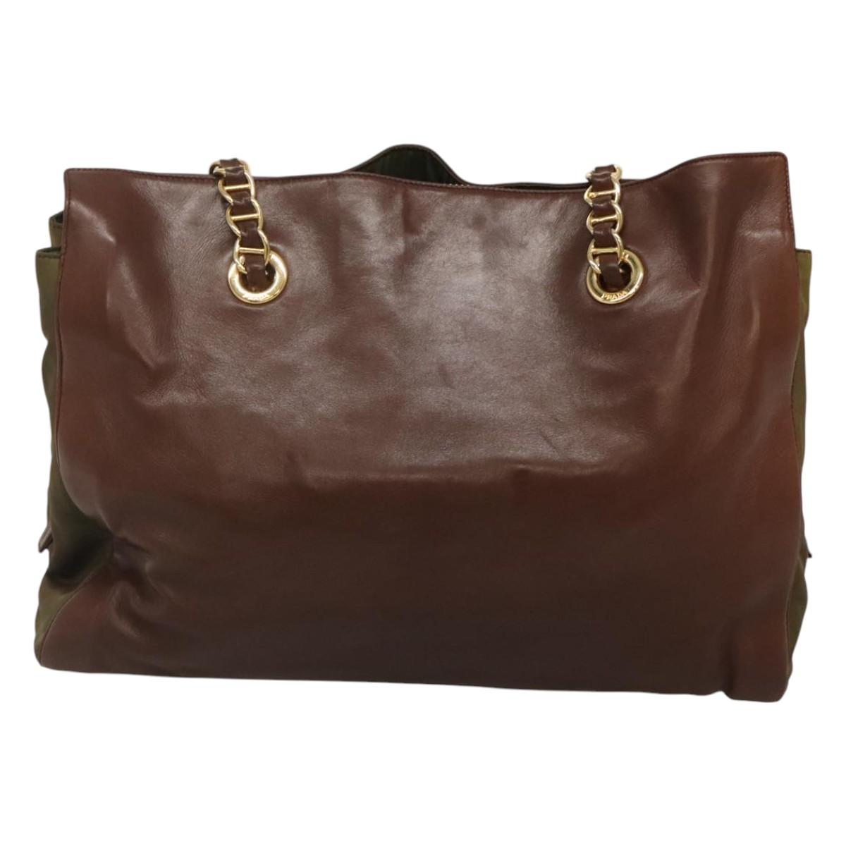 PRADA Chain Shoulder Bag Leather Brown