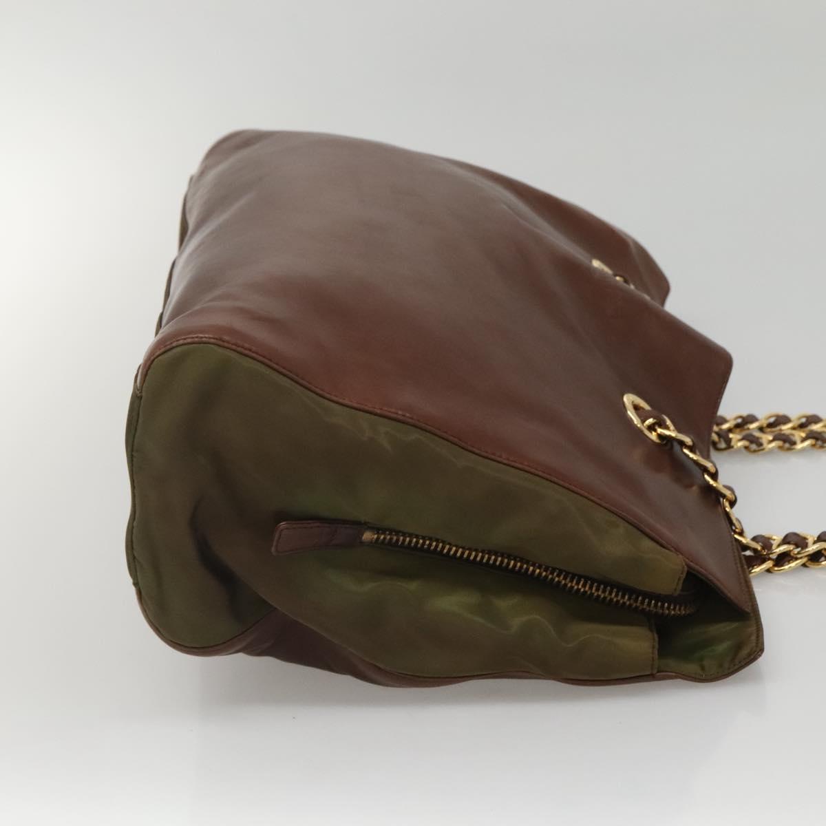 PRADA Chain Shoulder Bag Leather Brown