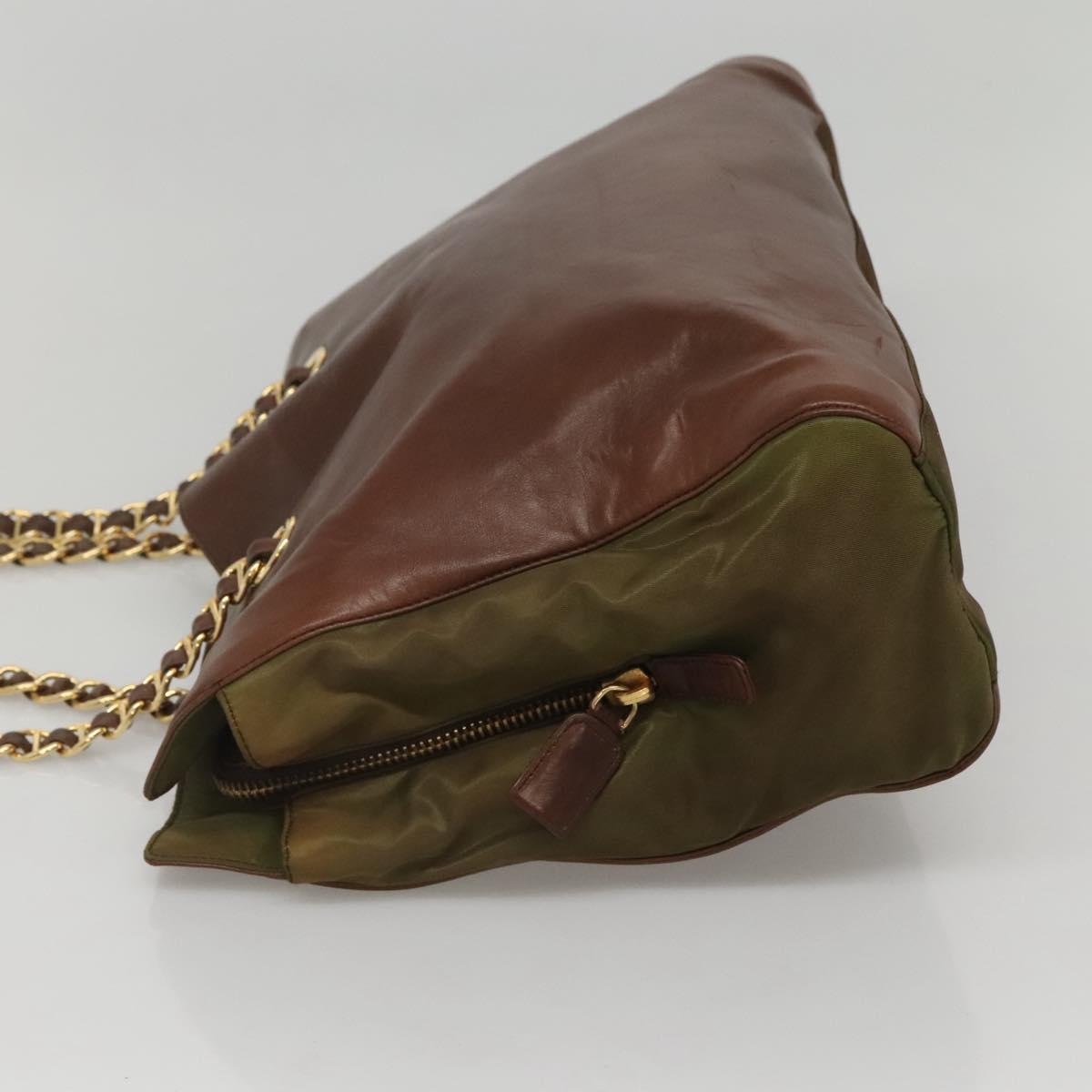 PRADA Chain Shoulder Bag Leather Brown