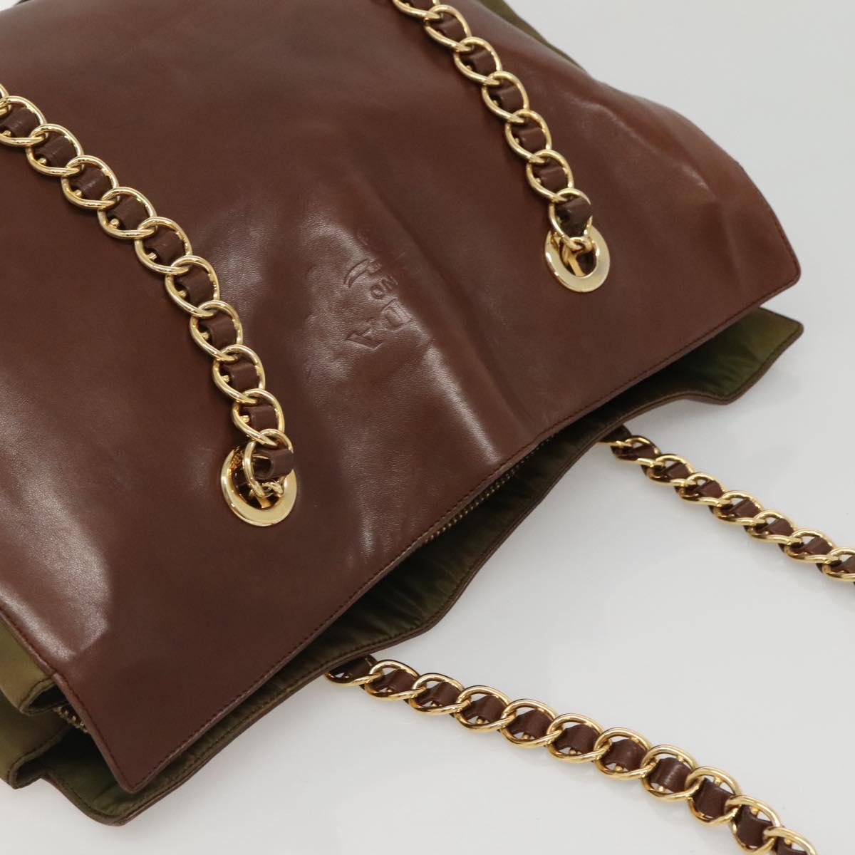 PRADA Chain Shoulder Bag Leather Brown