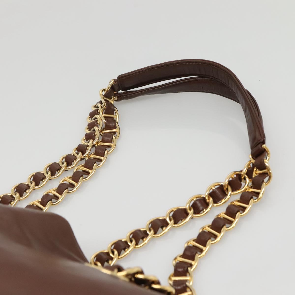 PRADA Chain Shoulder Bag Leather Brown