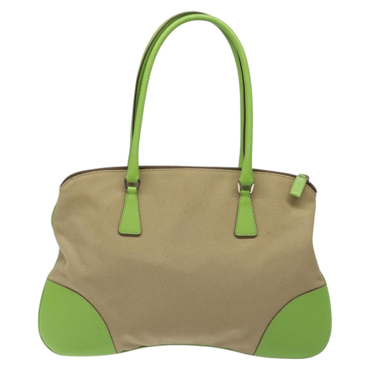 Prada Shoulder Bag Canvas Beige Green