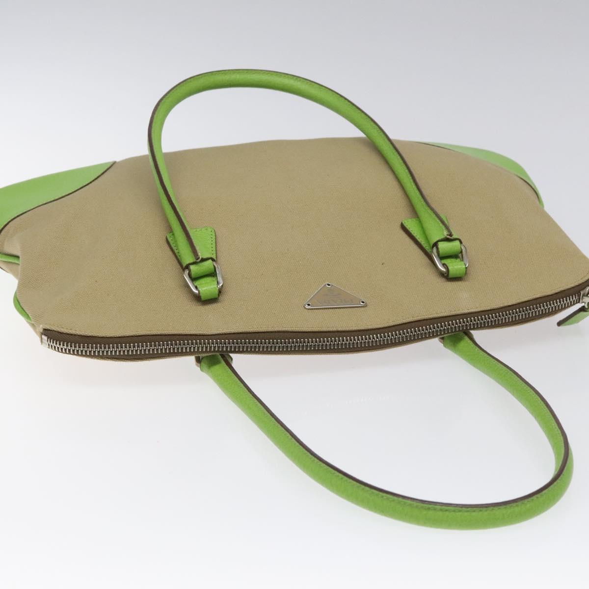 Prada Shoulder Bag Canvas Beige Green
