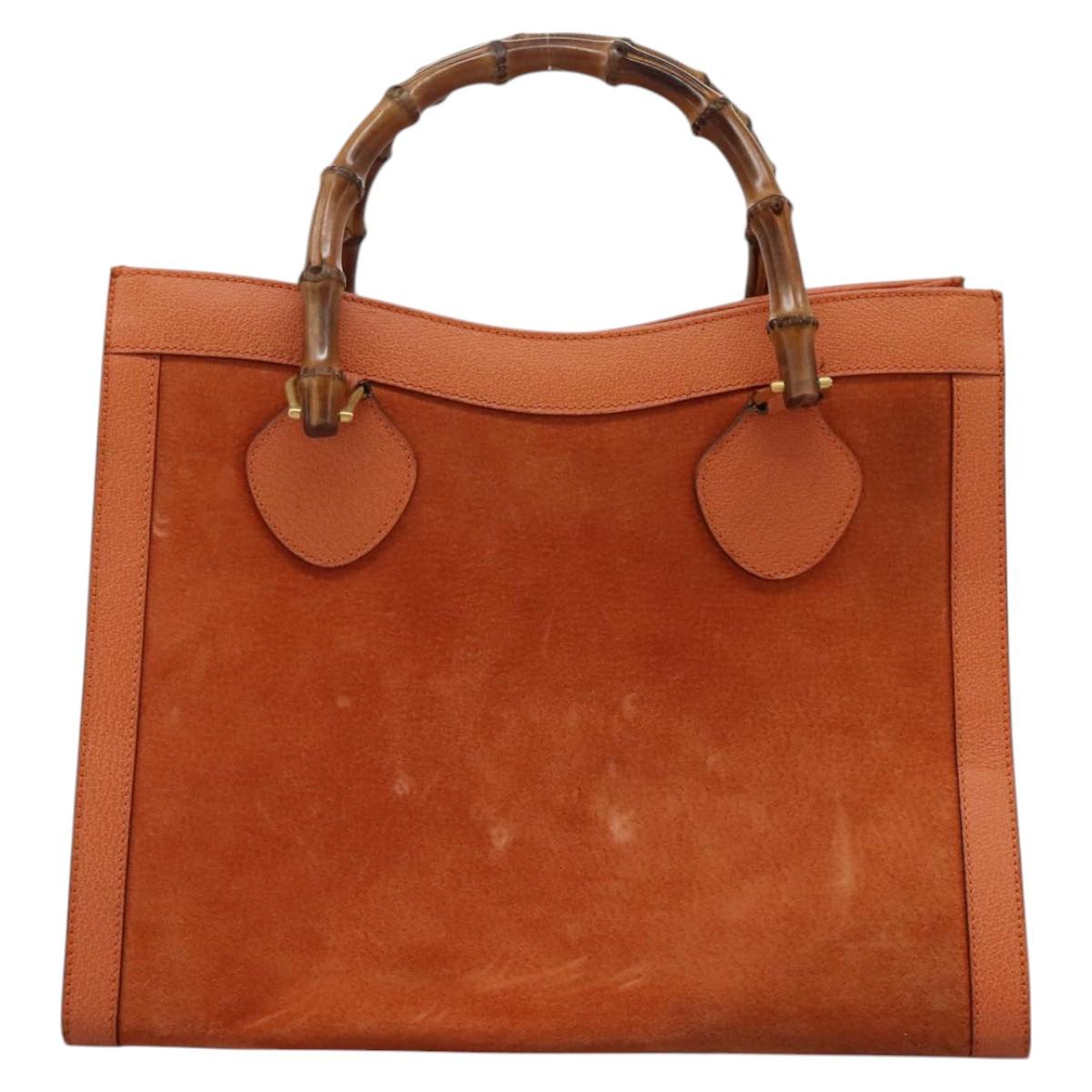 GUCCI Bamboo Hand Bag Suede Orange