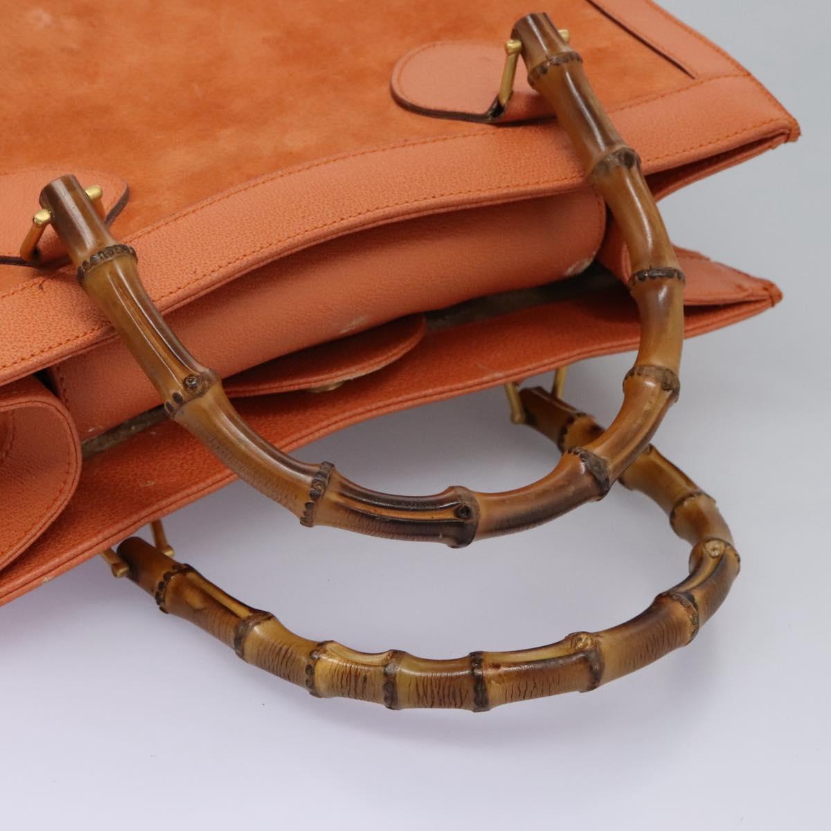 GUCCI Bamboo Hand Bag Suede Orange