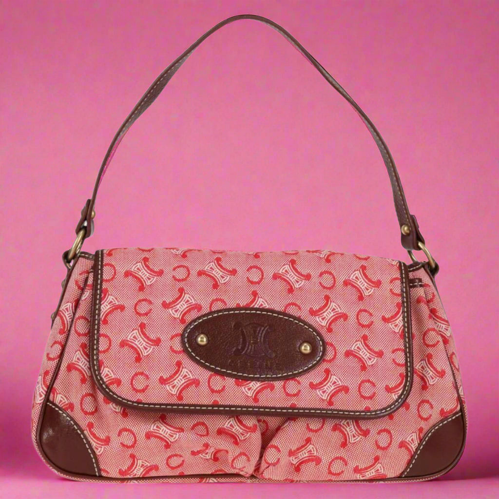 Celine Macadam Canvas Shoulder Bag Red