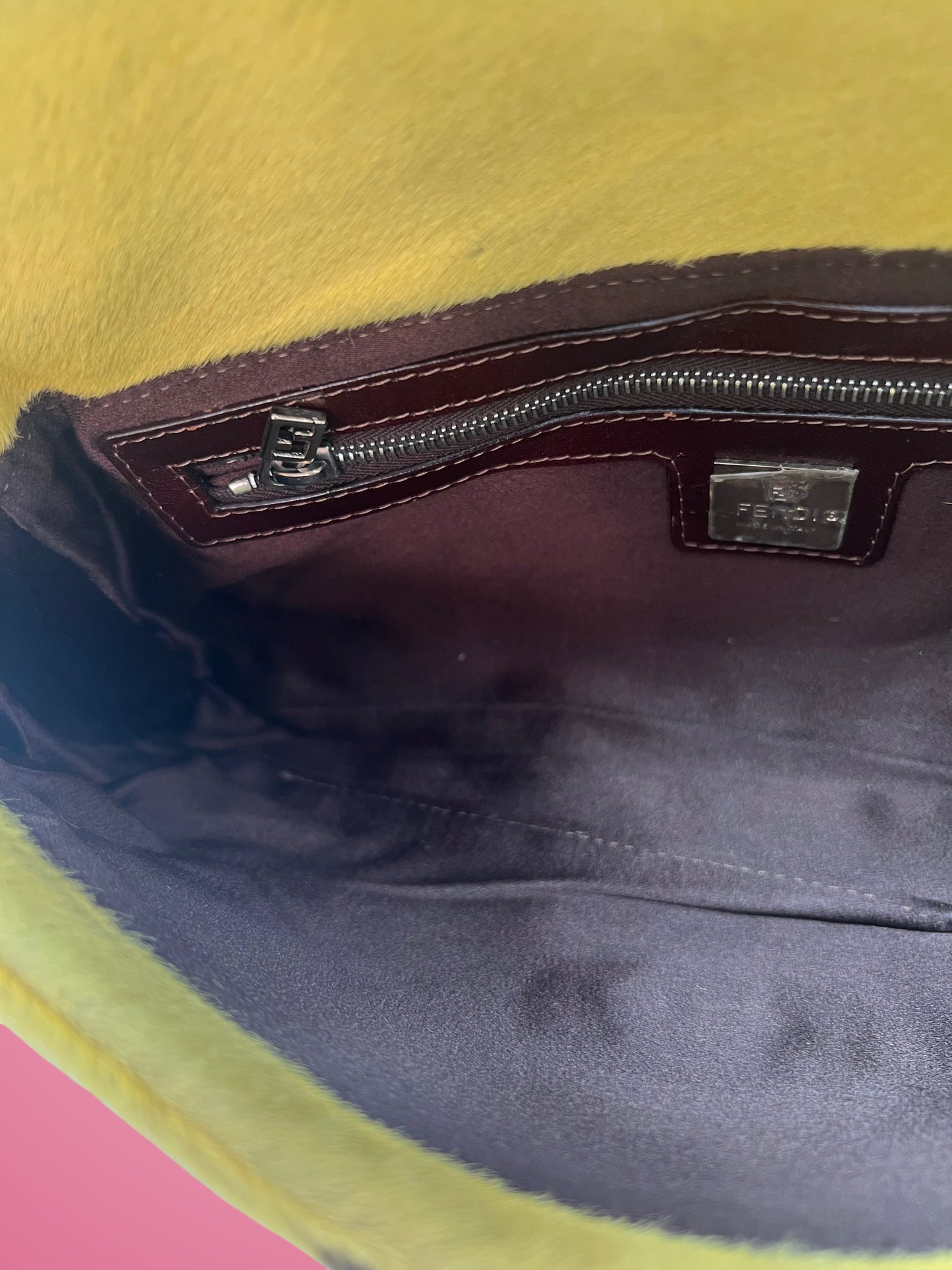 Fendi Baguette Cow Print Pony Hair Brown & Yellow