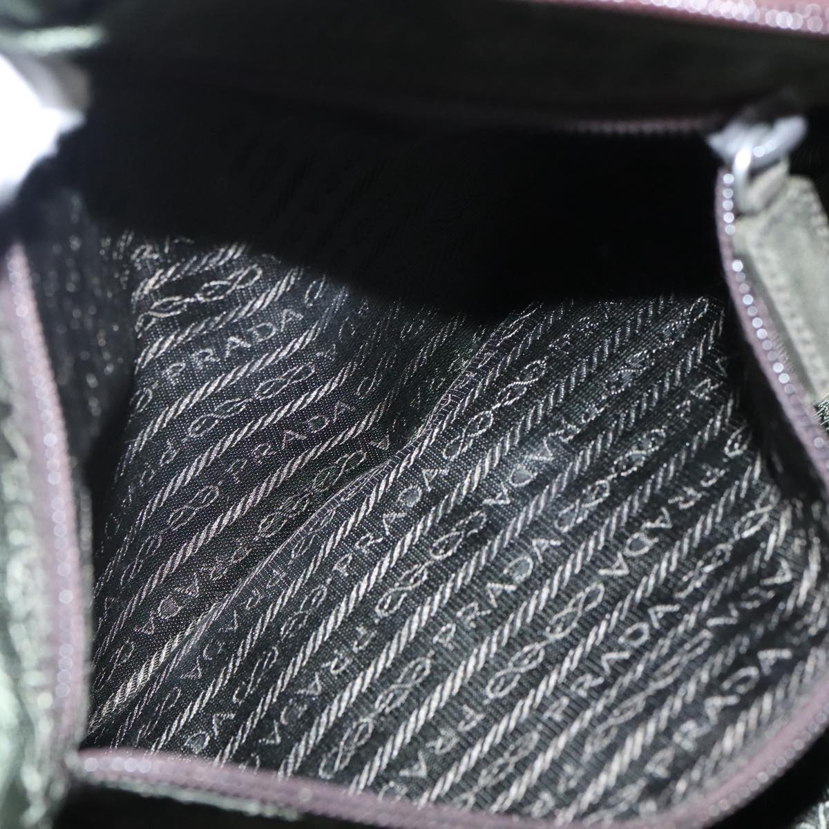 Prada Hand Bag Nylon Khaki Silver