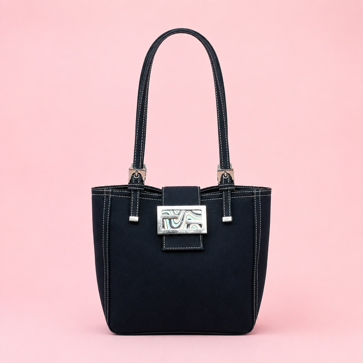 Fendi Navy Canvas Mamma Mini Handbag