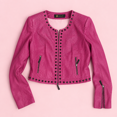Hot Pink Studded Leather Jacket with Cutout Back