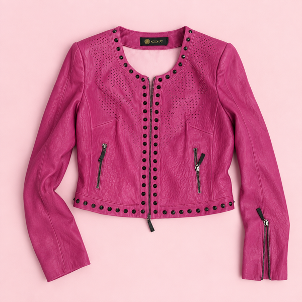 Hot Pink Studded Leather Jacket with Cutout Back