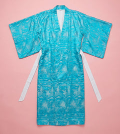 Turquoise Blue Patterned Robe with White Ties