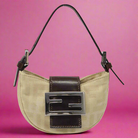 Fendi Zucca Canvas Mini Croissant Beige