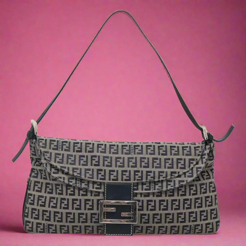 Fendi Zucchino Canvas Mamma Baguette Navy