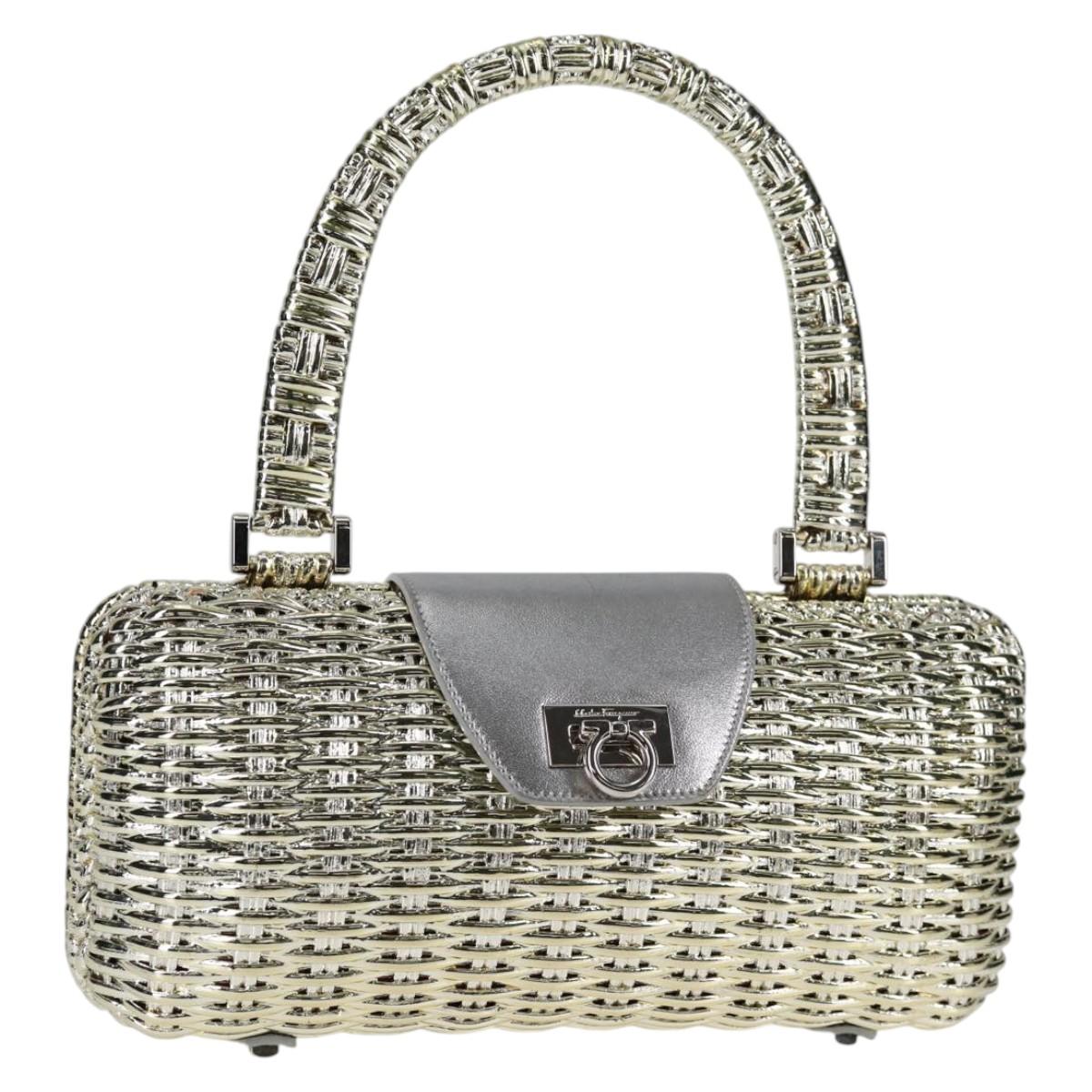 Salvatore Ferragamo Gancini Hand Bag Rattan Gold Auth 137497SAV (Copy)