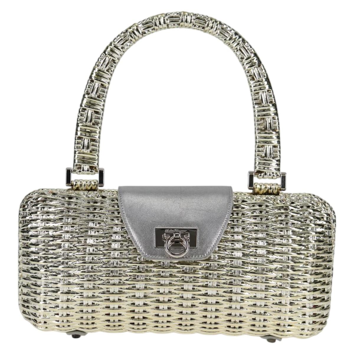 Salvatore Ferragamo Gancini Hand Bag Rattan Gold Auth 137497SAV (Copy)
