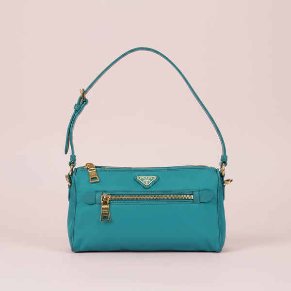 Prada Shoulder Bag Nylon Blue Gold